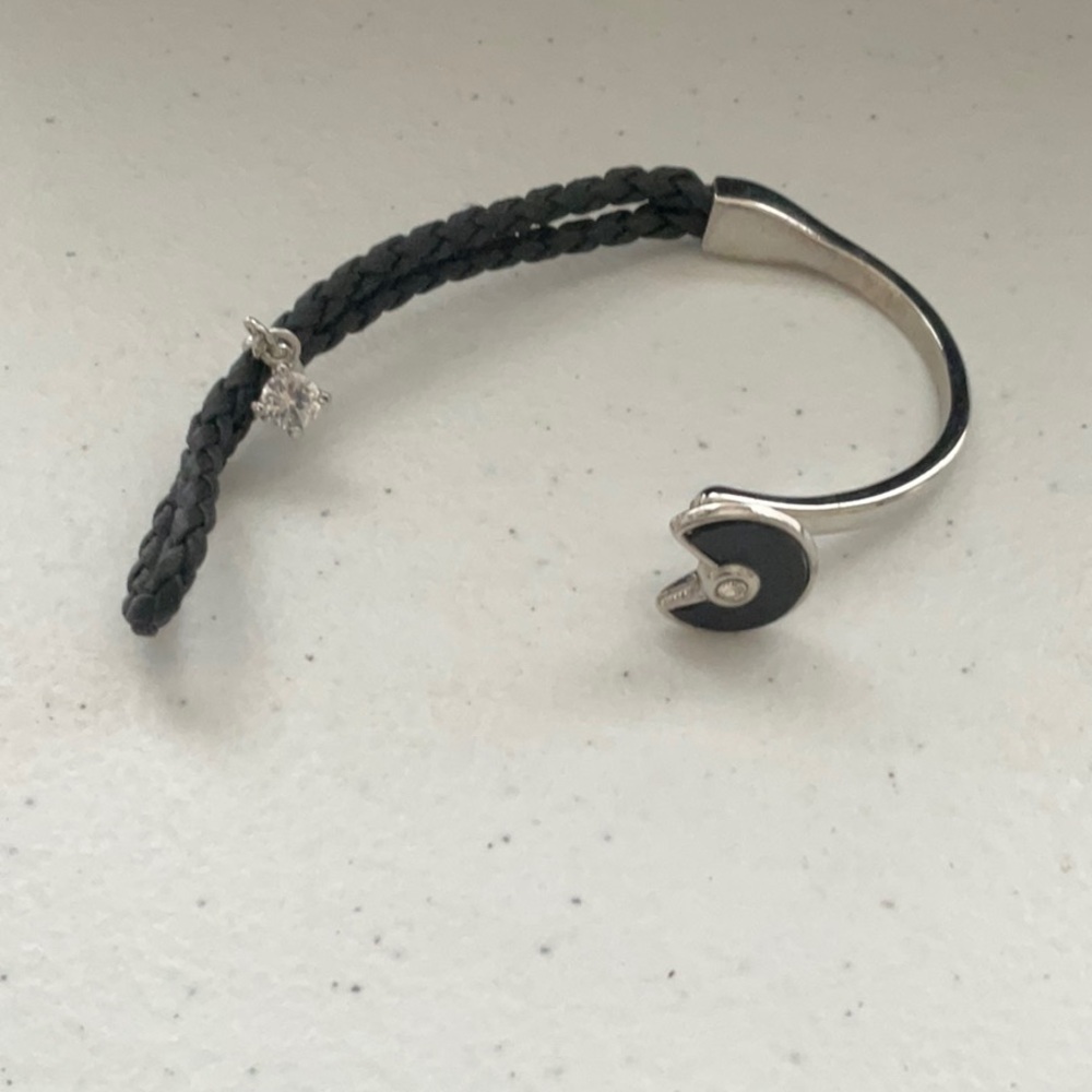 Leather Rope/silvertone Bracelet - Picture 2 of 4